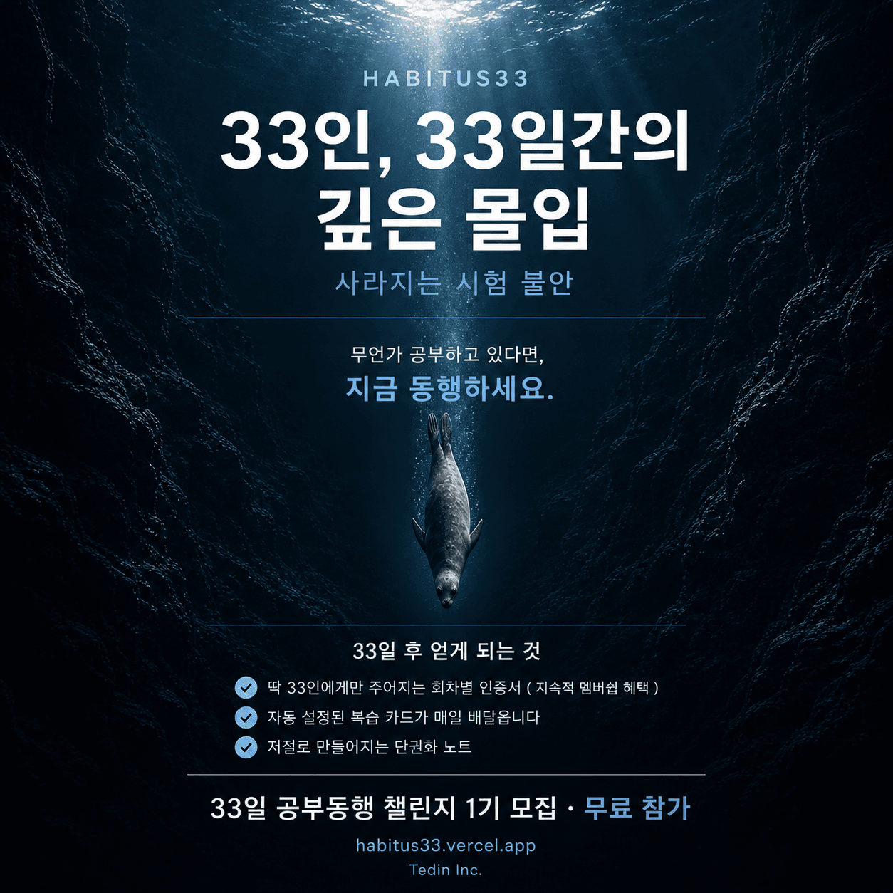 Habitus Seal diving into the abyss — Cohort 1 recruitment poster